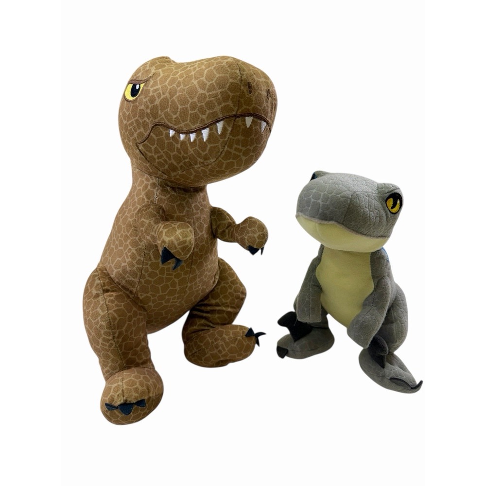 Set of 2 Jurassic World Stuffed Plush‎ Dinosaurs Raptor T-rex Universal & Mattel